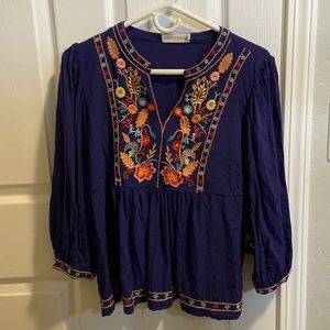 Solitaire Blue Embroidered Blouse